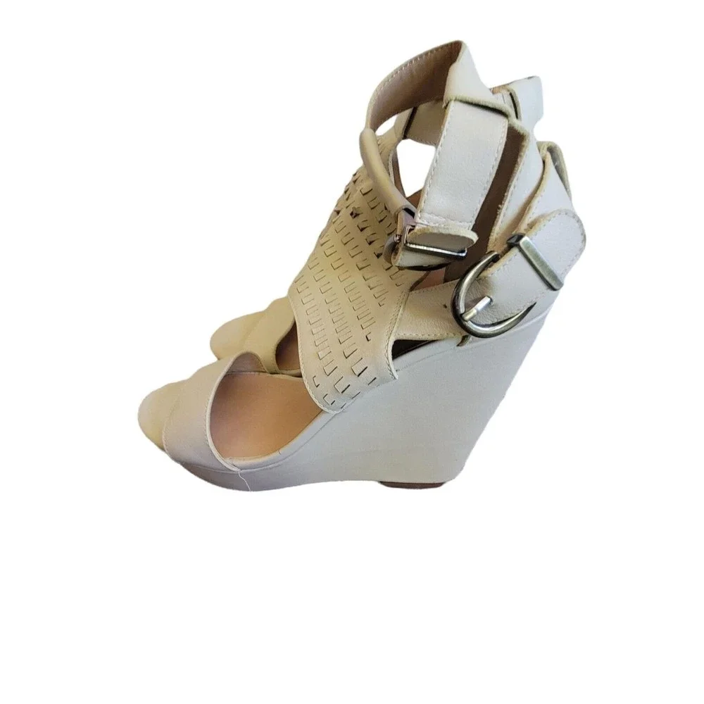 Joe’s Platform Heels Wedge 6 1/2 M Tan Leather Good‎ Condition